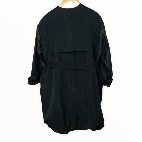Vera Wang Collection Trench Coat Black Belted Size 0 Jacket Minimalist Oversized - Picture 6 of 14